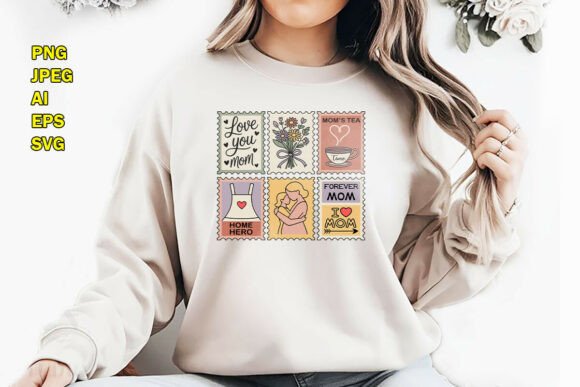 Mother’s Day Stamp Style T-Shirt Design for Graphics